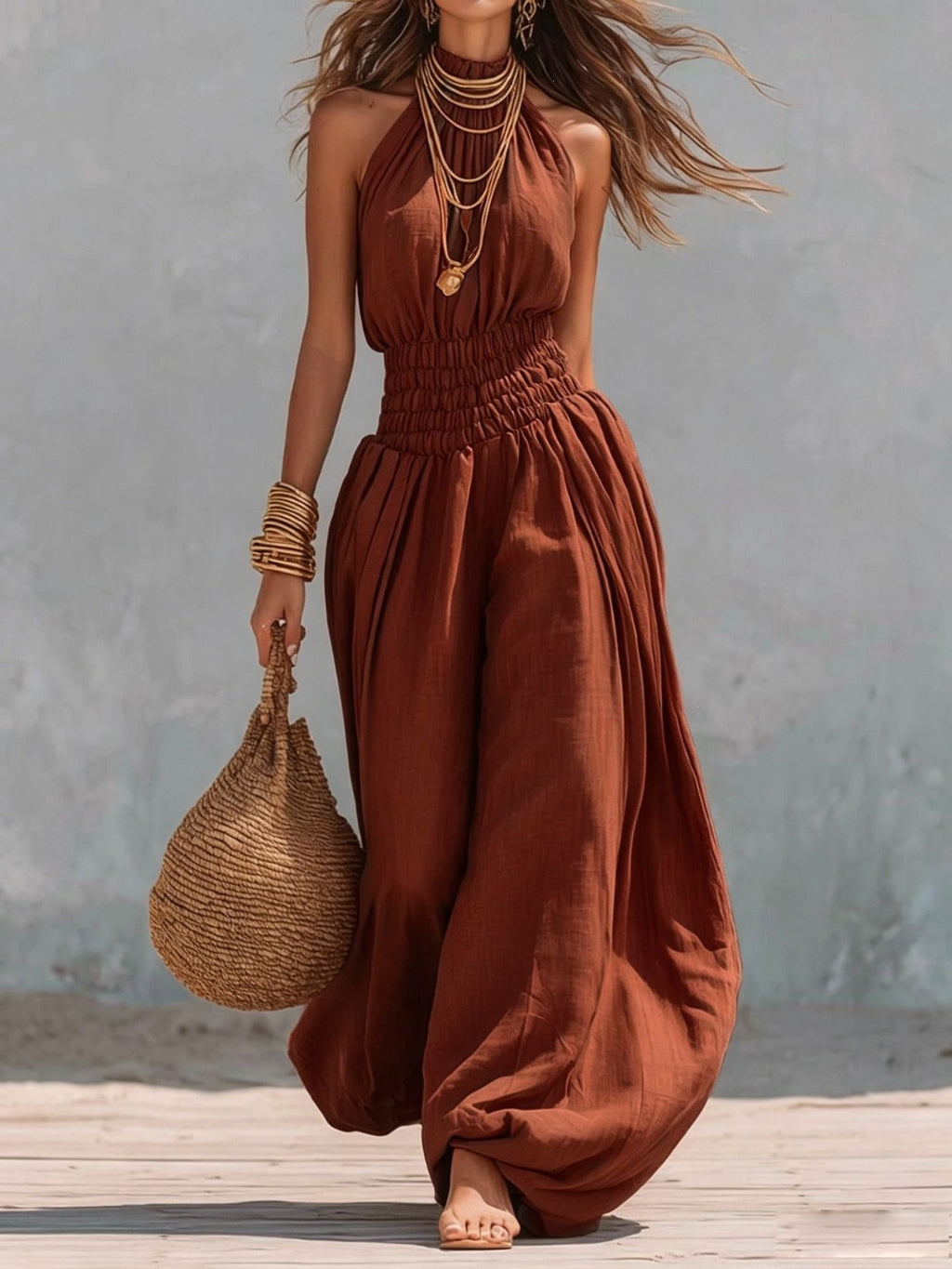 Sleeveless hanging neck lantern pants jumpsuit for women