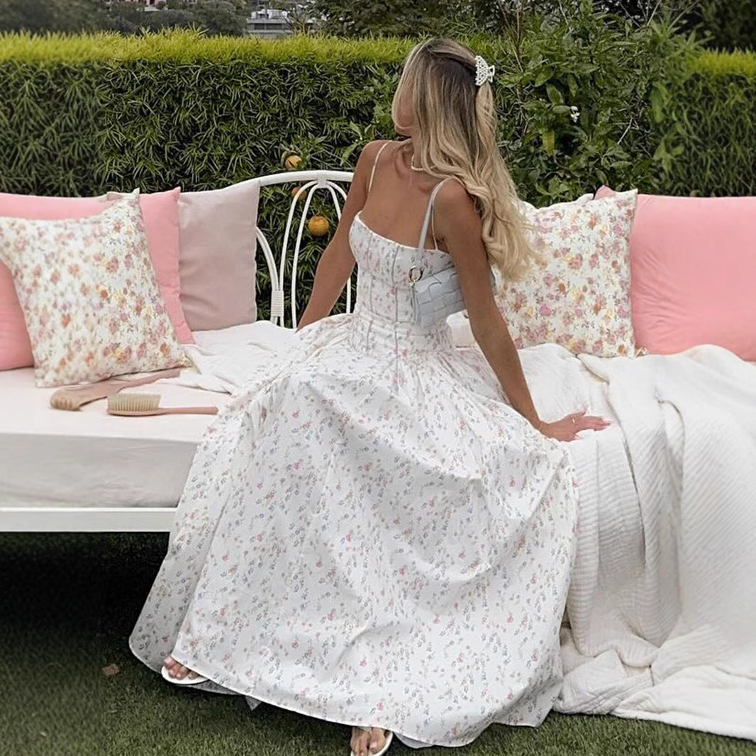 Printed Strapless Dress Summer Fitted Backless Long Dress Elegant High-End Style Beautiful Summer Dress