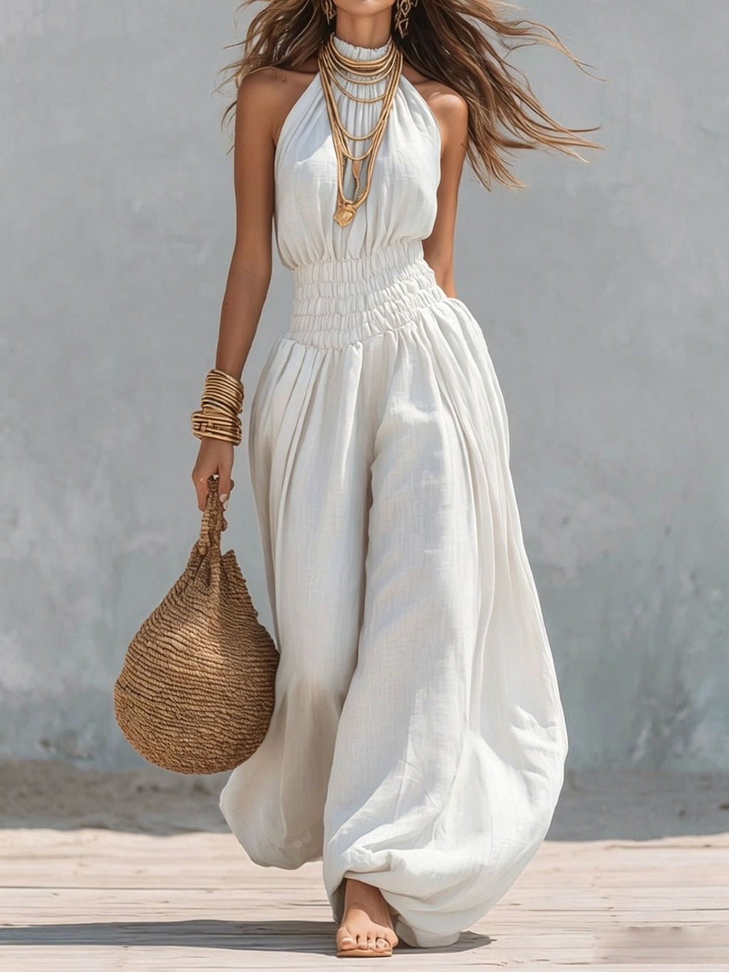 Sleeveless hanging neck lantern pants jumpsuit for women
